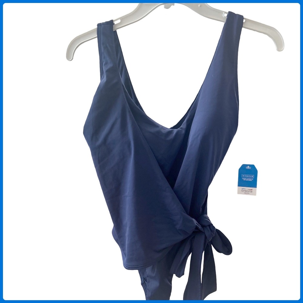 New Lands' End Women's Navy Blue Wrap Side Tie One Piece Swimsuit Creora Size 6